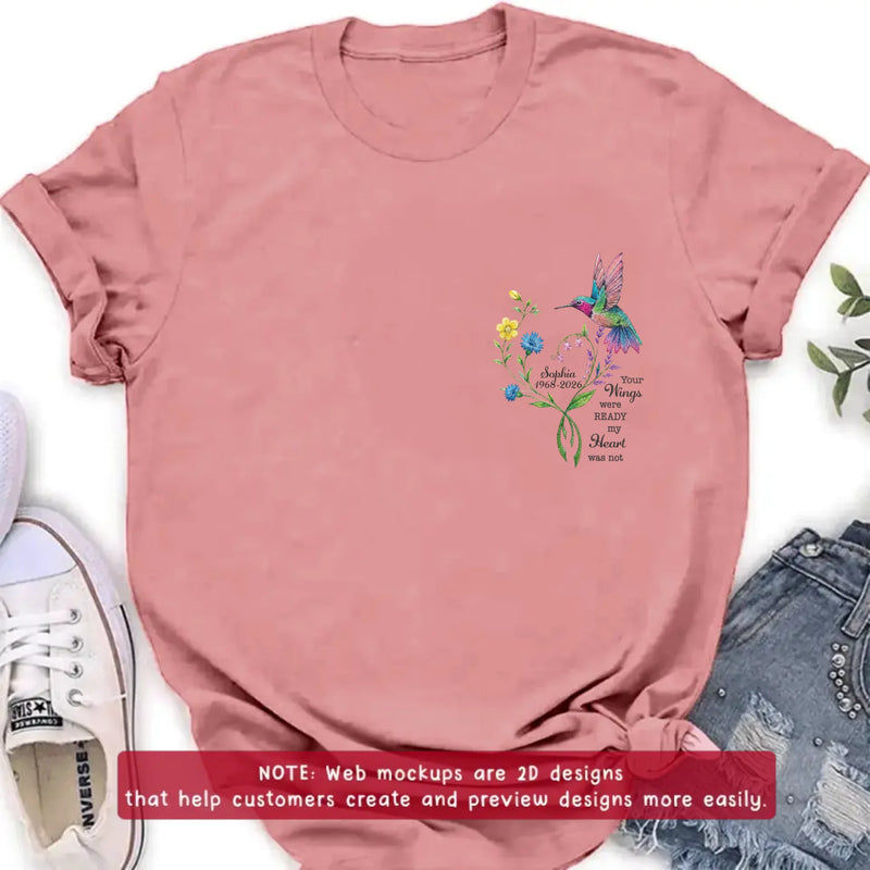 Personalized Memorial Mom Hummingbird Embroidered Shirt/ Hoodie -  Sympathy Gift for Loss of Mom/ Dad - Your Wings Were Ready But My Heart Was Not