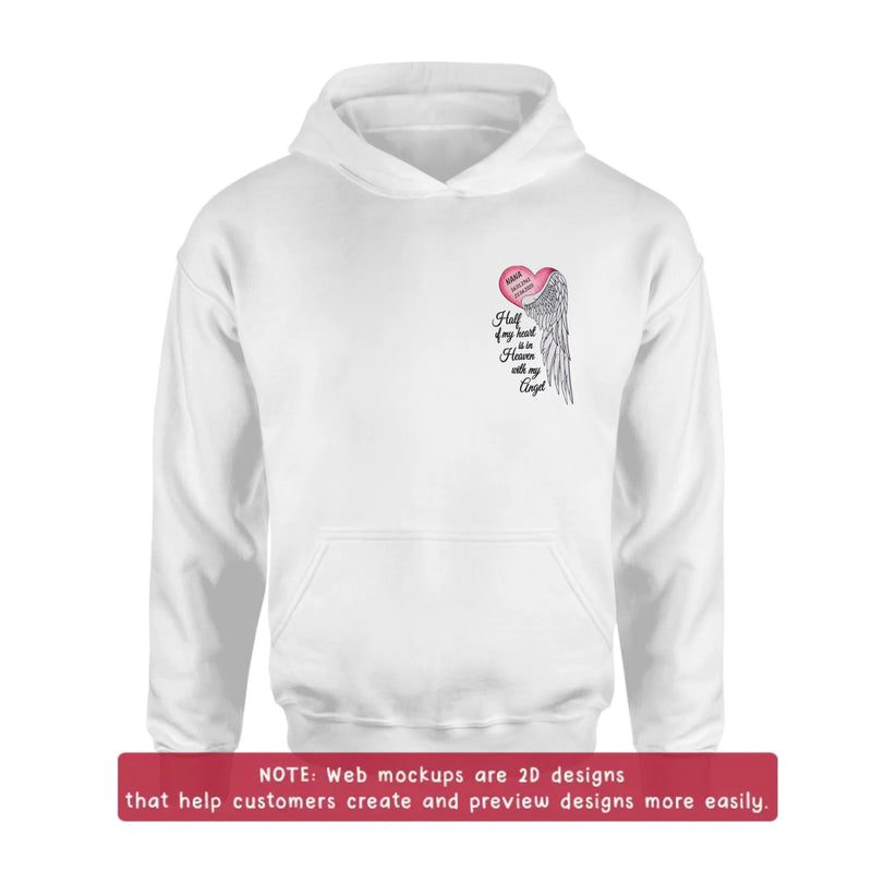 Personalized Memorial Embroidered Shirt/ Hoodie - Half of My Heart Is in Heaven With My Angel - Custom Name & Memorial Dates Sympathy Gift