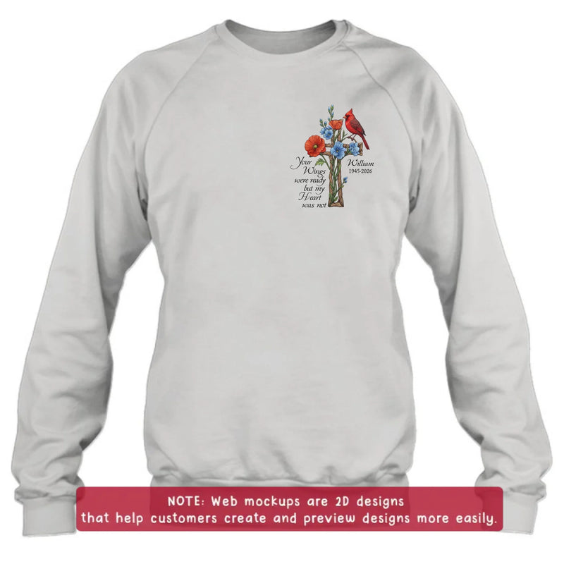 Personalized Cardinal Memorial Embroidered Shirt/ Hoodie - Custom Name & Years - Your Wings Were Ready Sympathy Remembrance Gift