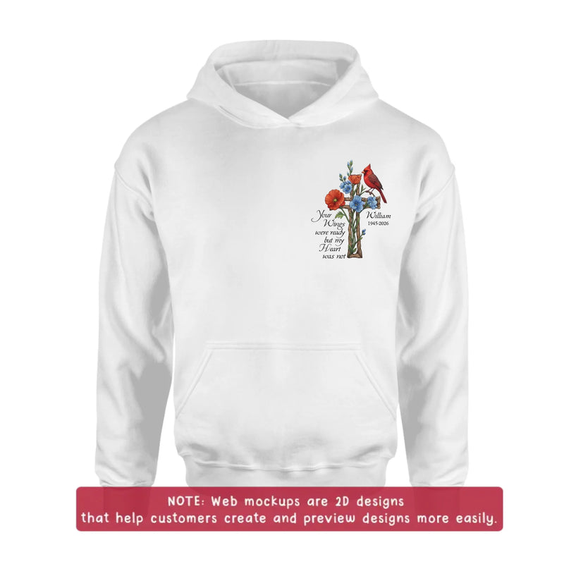 Personalized Cardinal Memorial Embroidered Shirt/ Hoodie - Custom Name & Years - Your Wings Were Ready Sympathy Remembrance Gift