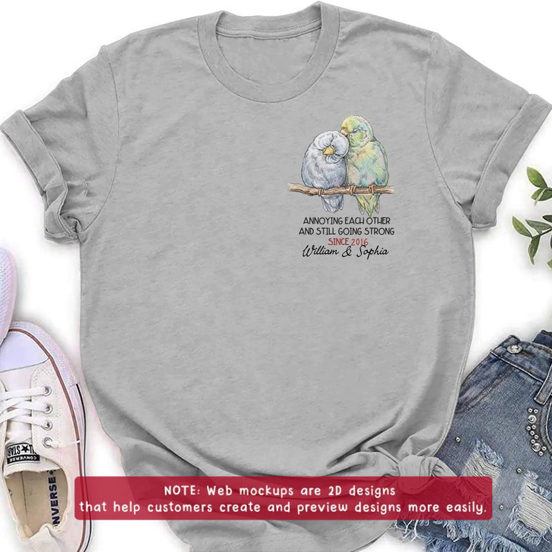 Personalized Couple Bird Embroidered Shirt/ Hoodie - Wedding Anniversary Gift for Husband Wife - Annoying Each Other And Still Going Strong