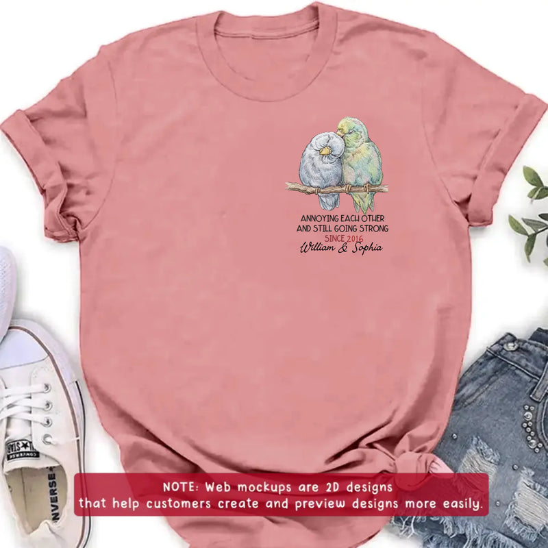 Personalized Couple Bird Embroidered Shirt/ Hoodie - Wedding Anniversary Gift for Husband Wife - Annoying Each Other And Still Going Strong