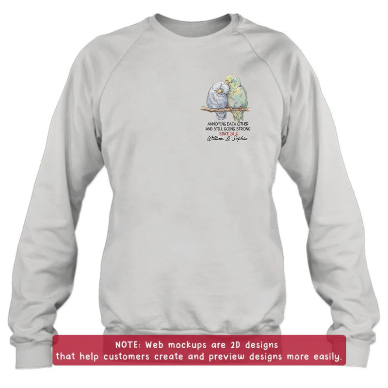 Personalized Couple Bird Embroidered Shirt/ Hoodie - Wedding Anniversary Gift for Husband Wife - Annoying Each Other And Still Going Strong