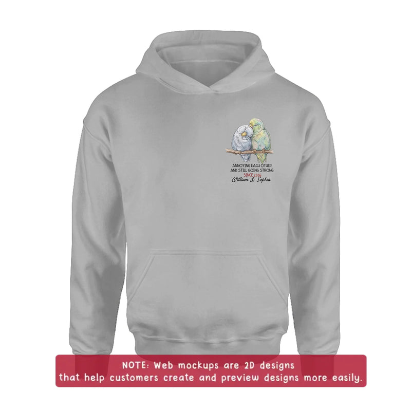 Personalized Couple Bird Embroidered Shirt/ Hoodie - Wedding Anniversary Gift for Husband Wife - Annoying Each Other And Still Going Strong