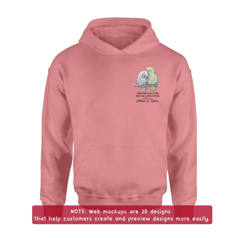 Personalized Couple Bird Embroidered Shirt/ Hoodie - Wedding Anniversary Gift for Husband Wife - Annoying Each Other And Still Going Strong