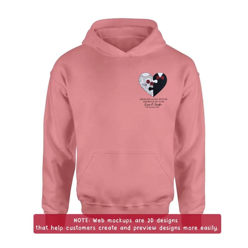 Personalized Couple Heart Puzzle Embroidered Shirt/ Hoodie - Wedding Anniversary Gift for Husband Wife - Grow Old Along With Me