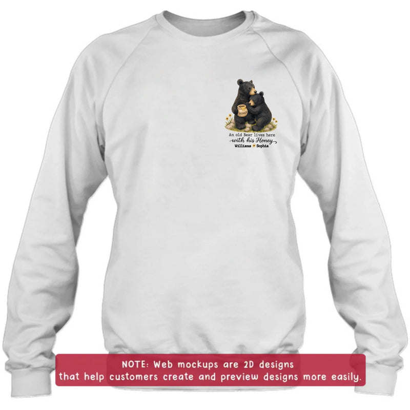 Personalized Couple Bear Embroidered Shirt/ Hoodie - Anniversary Gift for Husband Wife - An Old Bear Lives Here With His Honey