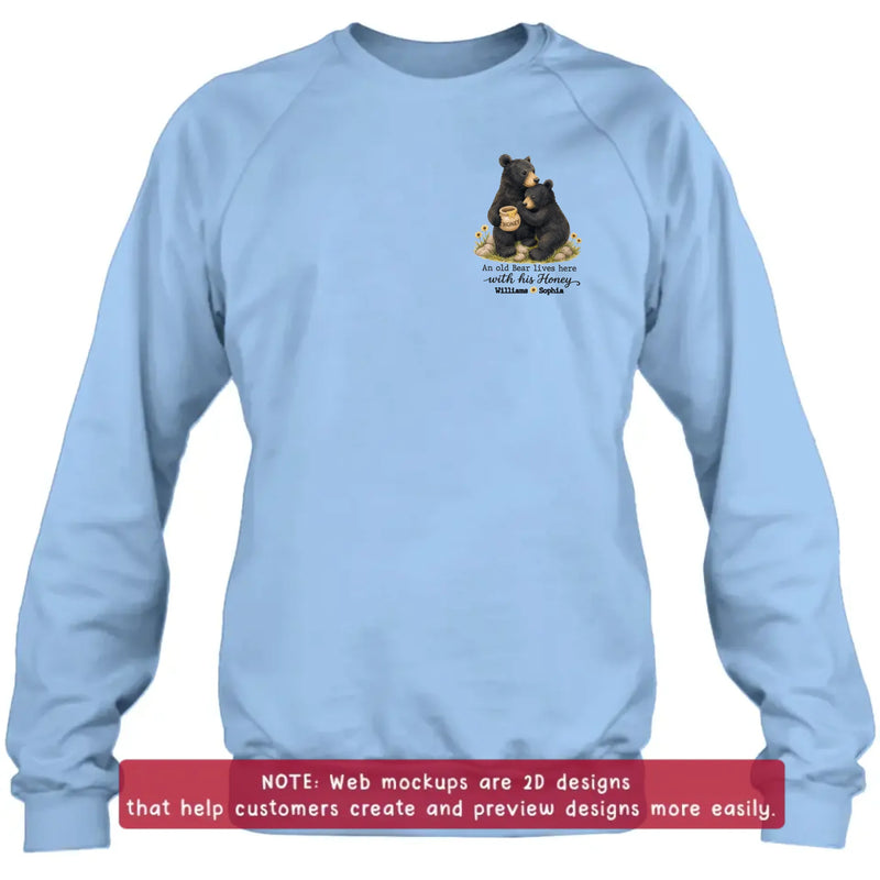 Personalized Couple Bear Embroidered Shirt/ Hoodie - Anniversary Gift for Husband Wife - An Old Bear Lives Here With His Honey