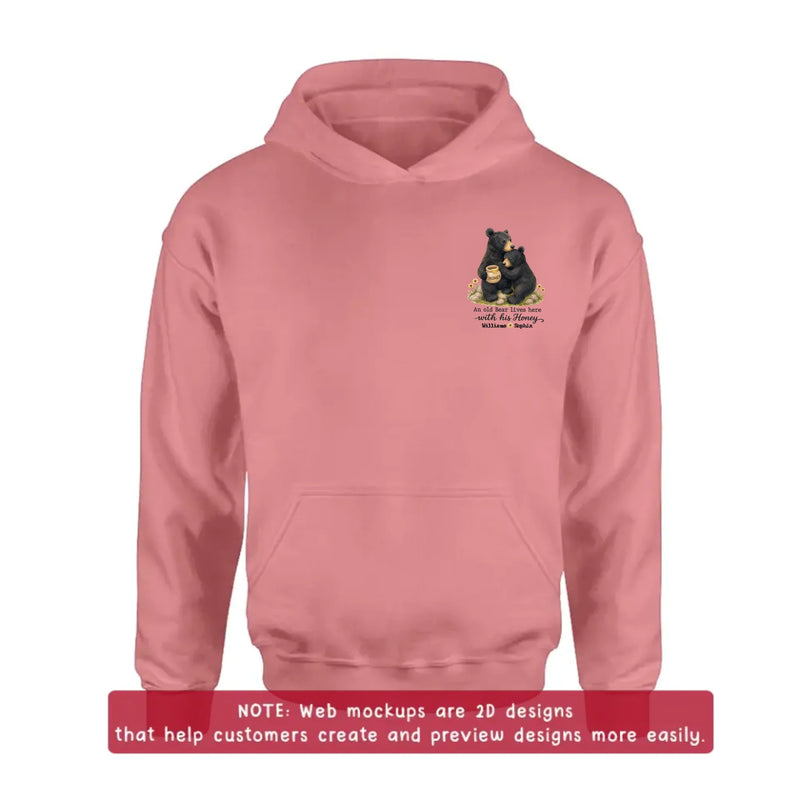 Personalized Couple Bear Embroidered Shirt/ Hoodie - Anniversary Gift for Husband Wife - An Old Bear Lives Here With His Honey