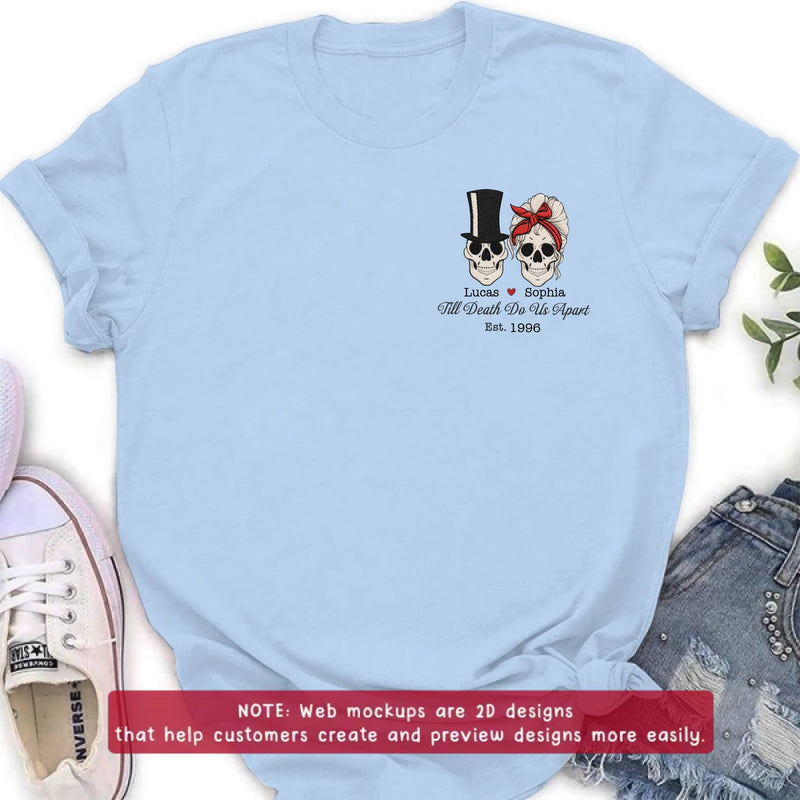 Personalized Skull Couple Anniversary Embroidered Shirt/ Hoodie - Wedding Anniversary Gift Idea For Couple - Till Death Do Us Apart