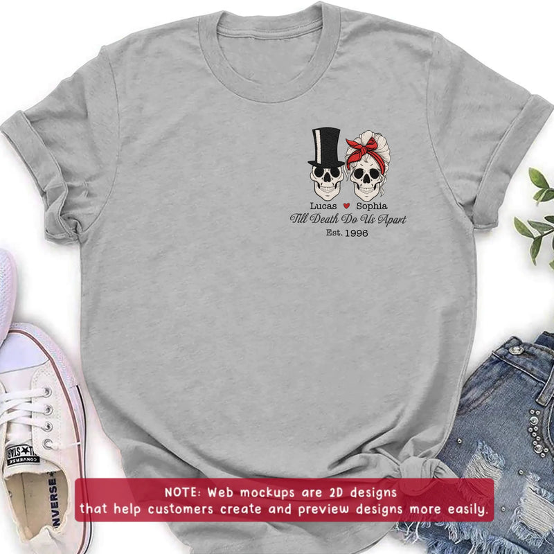 Personalized Skull Couple Anniversary Embroidered Shirt/ Hoodie - Wedding Anniversary Gift Idea For Couple - Till Death Do Us Apart