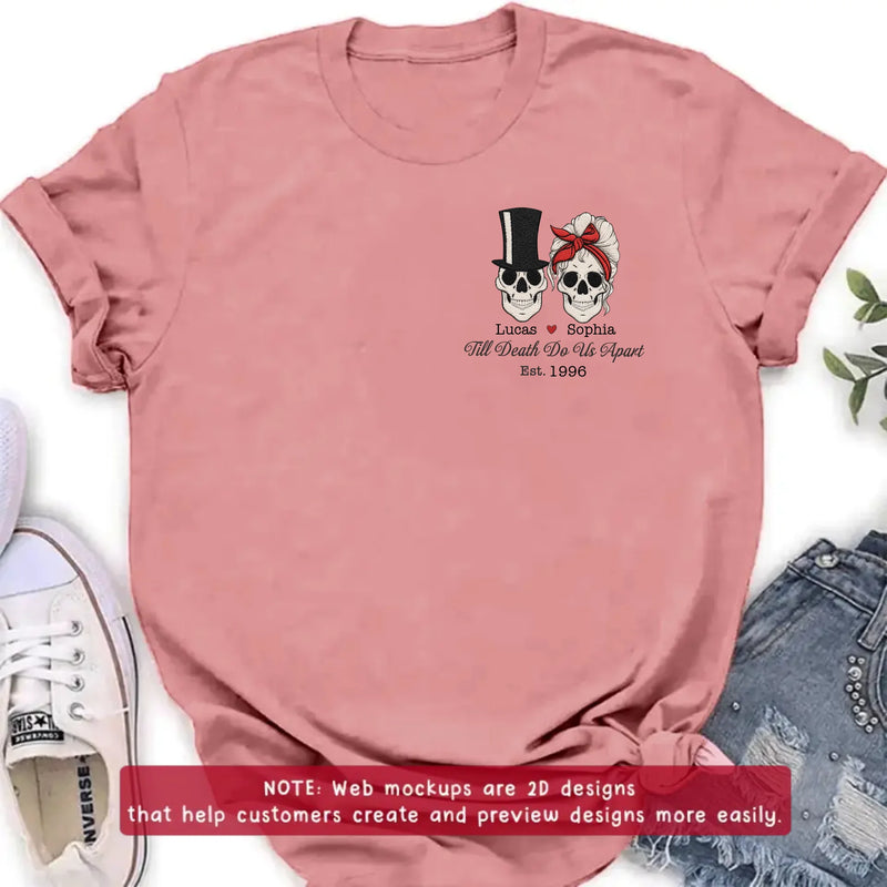 Personalized Skull Couple Anniversary Embroidered Shirt/ Hoodie - Wedding Anniversary Gift Idea For Couple - Till Death Do Us Apart