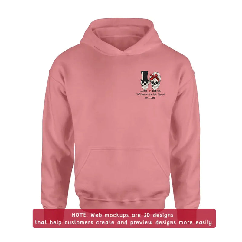 Personalized Skull Couple Anniversary Embroidered Shirt/ Hoodie - Wedding Anniversary Gift Idea For Couple - Till Death Do Us Apart