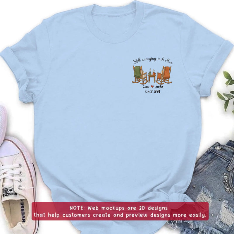 Personalized Old Couple Rocking Chair Embroidered Shirt/ Hoodie - Wedding Anniversary Gift for Husband & Wife - Still Annoying Each Other