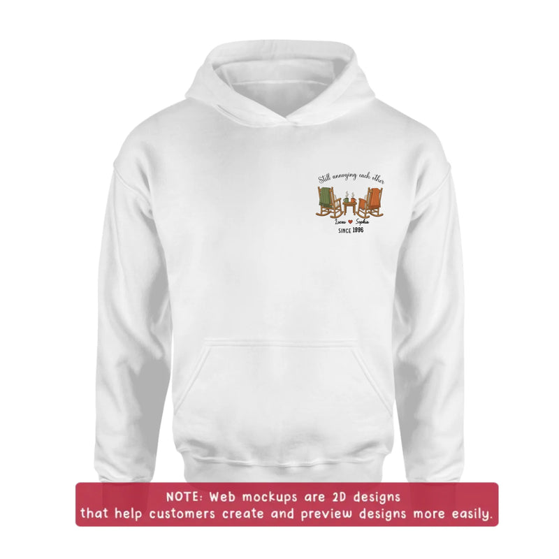 Personalized Old Couple Rocking Chair Embroidered Shirt/ Hoodie - Wedding Anniversary Gift for Husband & Wife - Still Annoying Each Other