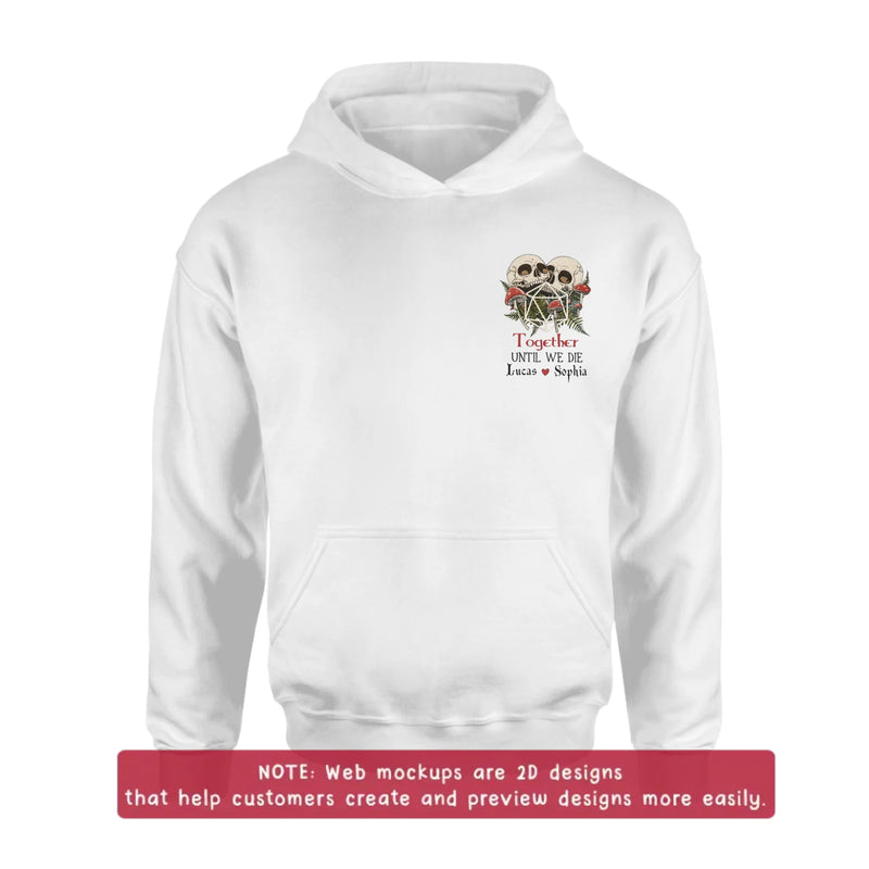 Personalized Skull Couple Embroidered Shirt/ Hoodie - Wedding Anniversary Gift Idea For  Husband Wife - Together Until We Die