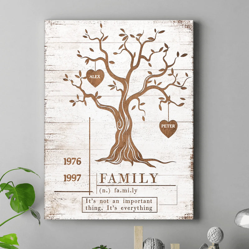 Personalized Family Tree Canvas - Up to 20 Members - Custom Family Name Wall Art with Birth Years - Rustic Tree of Life - Housewarming Gift