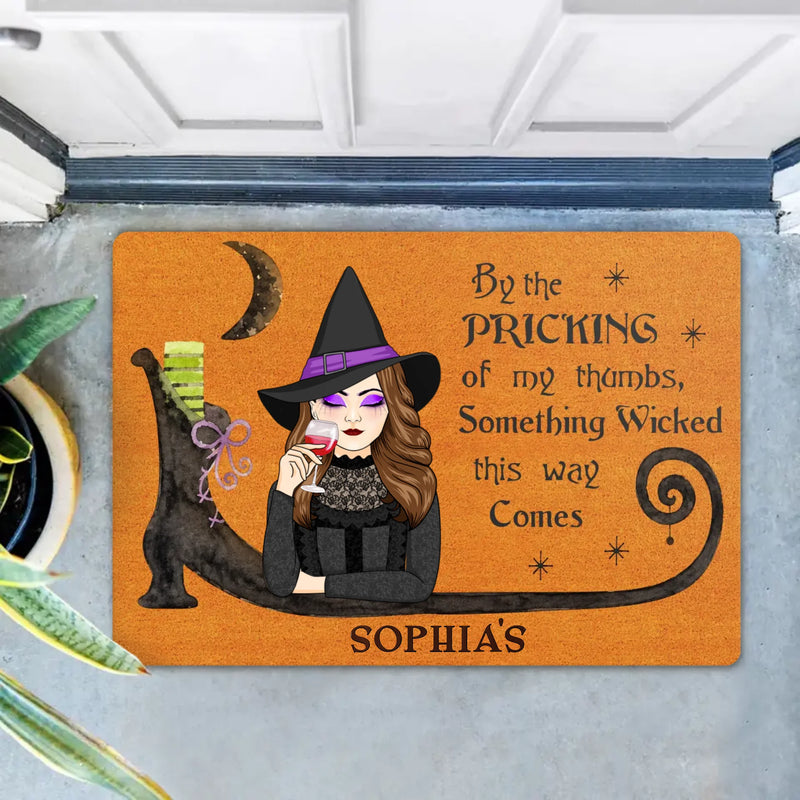 Personalized Witch Doormat - Halloween Gift Idea -  By the Pricking of My Thumbs Something Wicked This Way Comes - Witch Door Mat/ Spooky Porch Decor