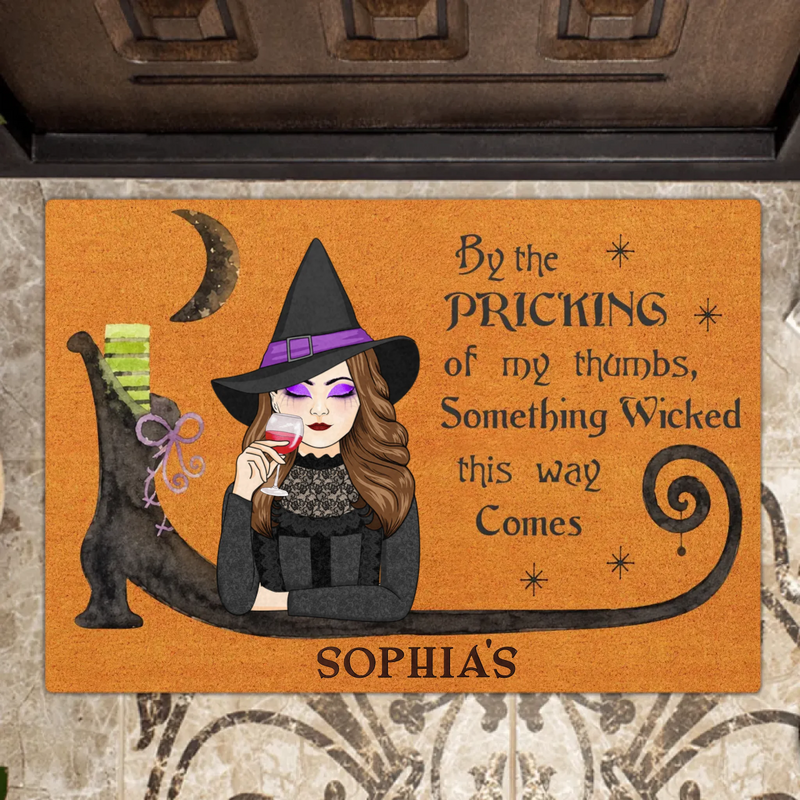 Personalized Witch Doormat - Halloween Gift Idea -  By the Pricking of My Thumbs Something Wicked This Way Comes - Witch Door Mat/ Spooky Porch Decor