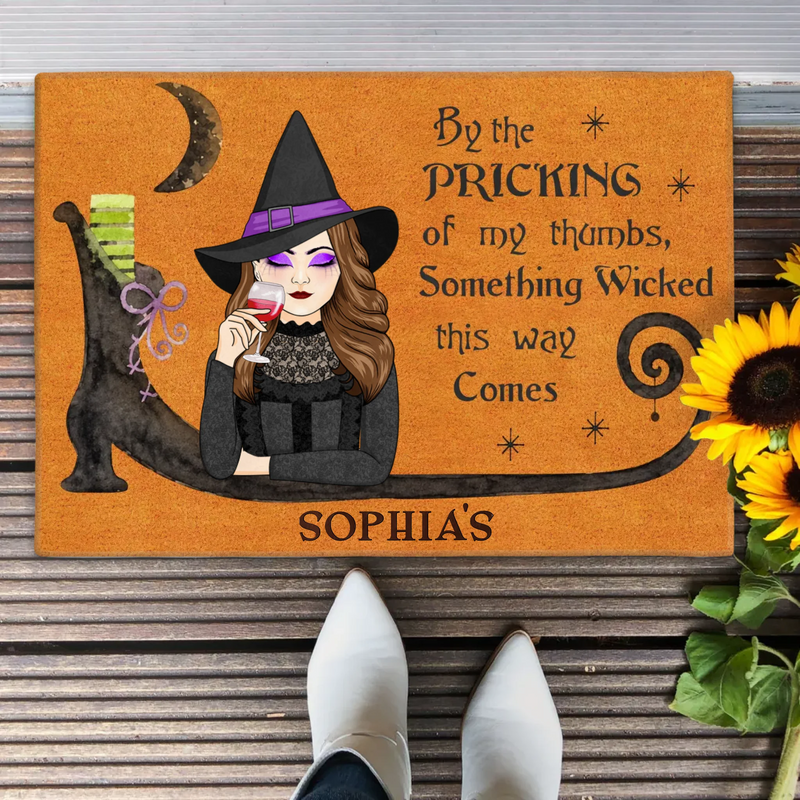 Personalized Witch Doormat - Halloween Gift Idea -  By the Pricking of My Thumbs Something Wicked This Way Comes - Witch Door Mat/ Spooky Porch Decor