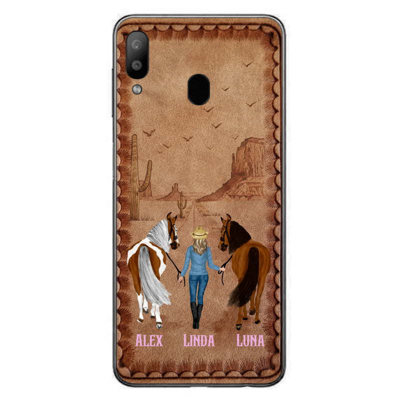 Personalized Cowgirl Phone Case For iPhone/ Samsung - Custom Names & Horses - Gift Idea For Horse Lover