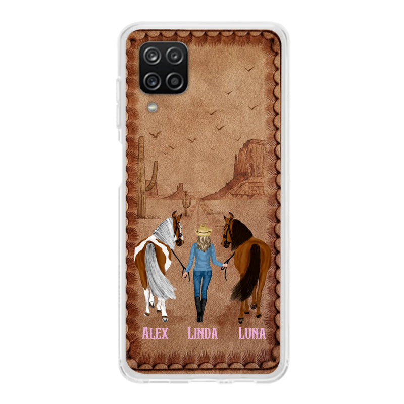 Personalized Cowgirl Phone Case For iPhone/ Samsung - Custom Names & Horses - Gift Idea For Horse Lover