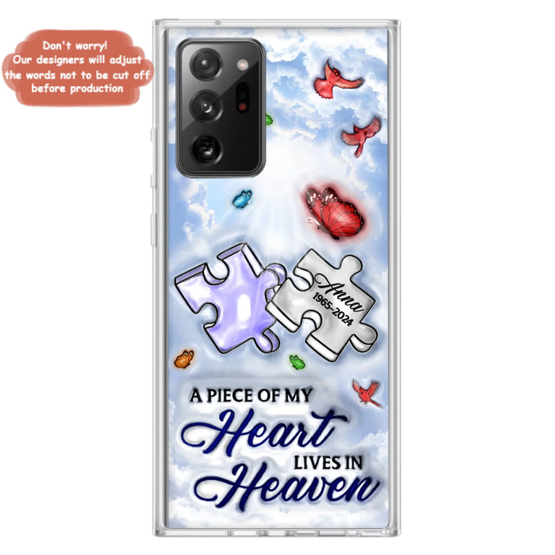 Custom Personalized Memorial Piece Phone Case - Memorial Gift Idea - Case For iPhone/ Samsung - A Piece Of My Heart Lives In Heaven