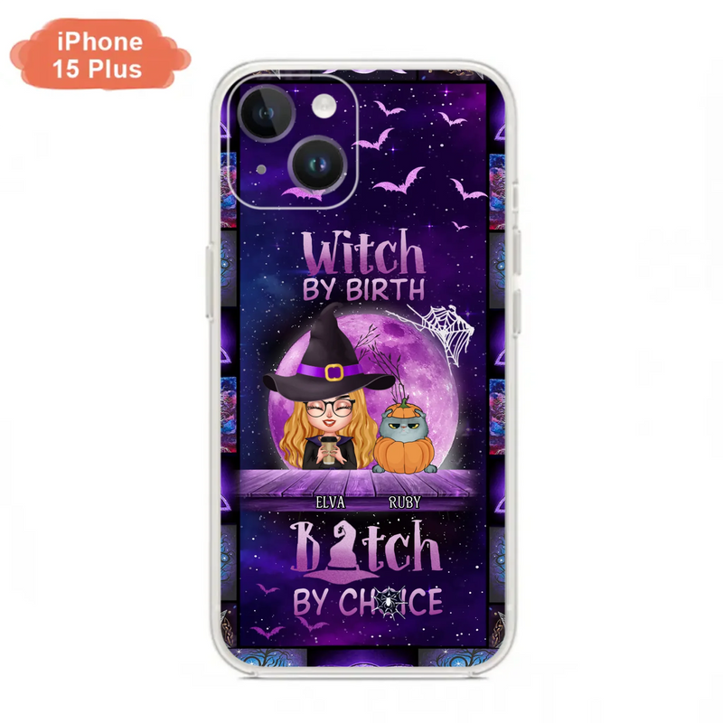 Custom Personalized Witch Phone Case - Gift Idea For Witch/ Dog/ Cat Lover - Upto 5 Pets - Witch By Birth - Case For iPhone/ Samsung