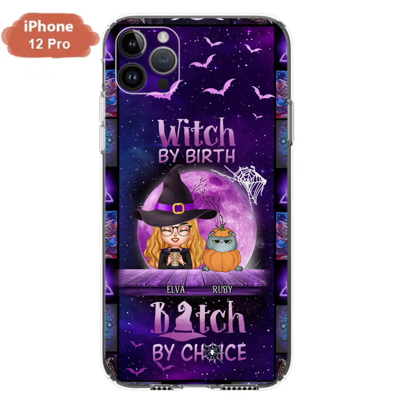 Custom Personalized Witch Phone Case - Gift Idea For Witch/ Dog/ Cat Lover - Upto 5 Pets - Witch By Birth - Case For iPhone/ Samsung