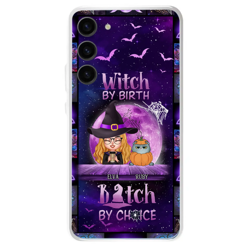 Custom Personalized Witch Phone Case - Gift Idea For Witch/ Dog/ Cat Lover - Upto 5 Pets - Witch By Birth - Case For iPhone/ Samsung