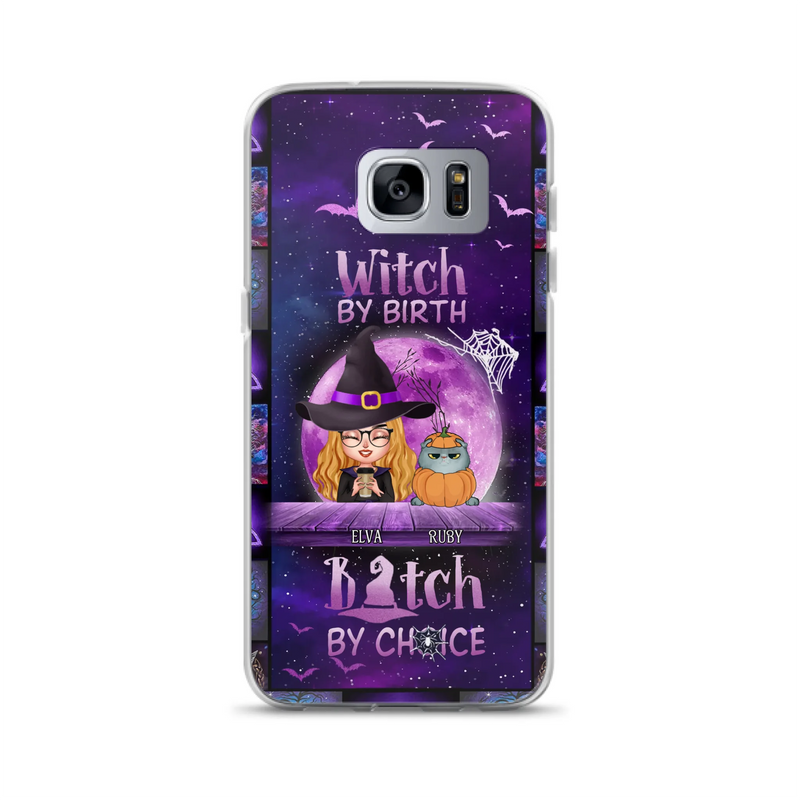 Custom Personalized Witch Phone Case - Gift Idea For Witch/ Dog/ Cat Lover - Upto 5 Pets - Witch By Birth - Case For iPhone/ Samsung