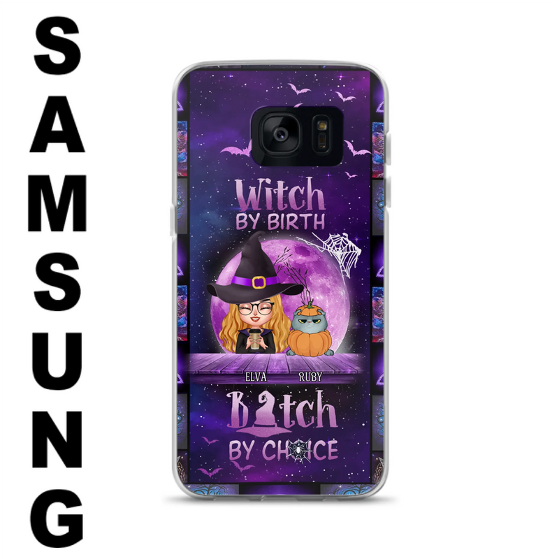 Custom Personalized Witch Phone Case - Gift Idea For Witch/ Dog/ Cat Lover - Upto 5 Pets - Witch By Birth - Case For iPhone/ Samsung
