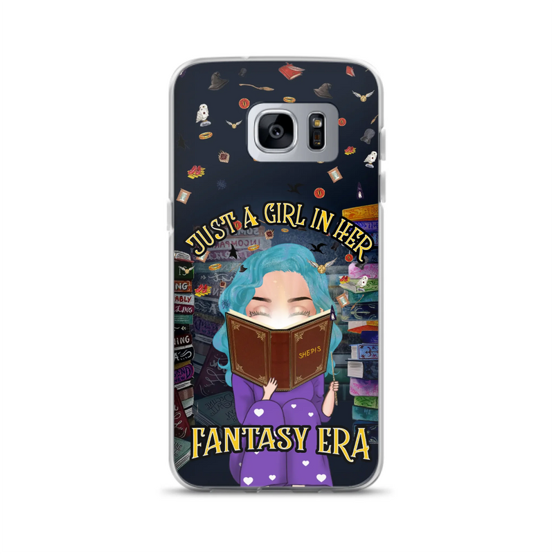 Custom Personalized Reading Book Phone Case - Gift Idea For Book Lovers - Just A Girl In Her Fantasy Era - Case For iPhone/ Samsung