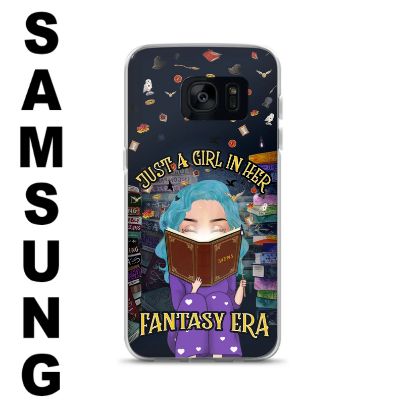 Custom Personalized Reading Book Phone Case - Gift Idea For Book Lovers - Just A Girl In Her Fantasy Era - Case For iPhone/ Samsung
