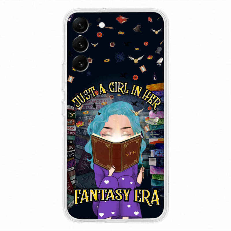 Custom Personalized Reading Book Phone Case - Gift Idea For Book Lovers - Just A Girl In Her Fantasy Era - Case For iPhone/ Samsung