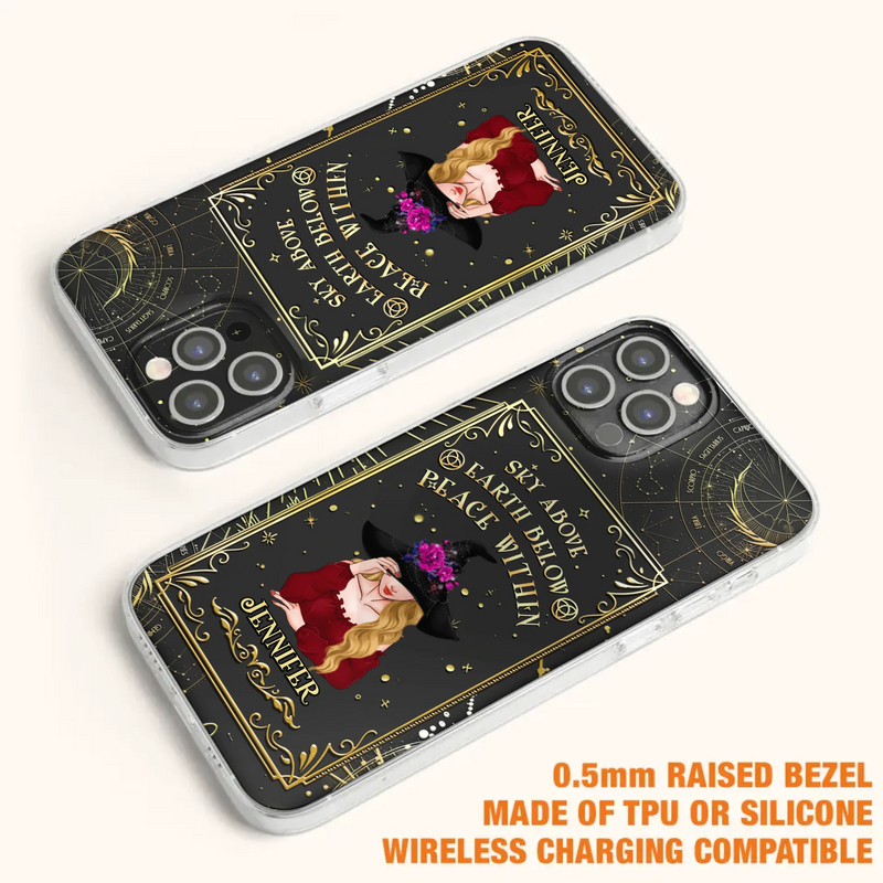 Custom Personalized Witch Tarrot Card Phone Case - Gift Idea For Witch/ Tarrot Lover - Sky Above Earth Below Peace Within - Case For iPhone/ Samsung