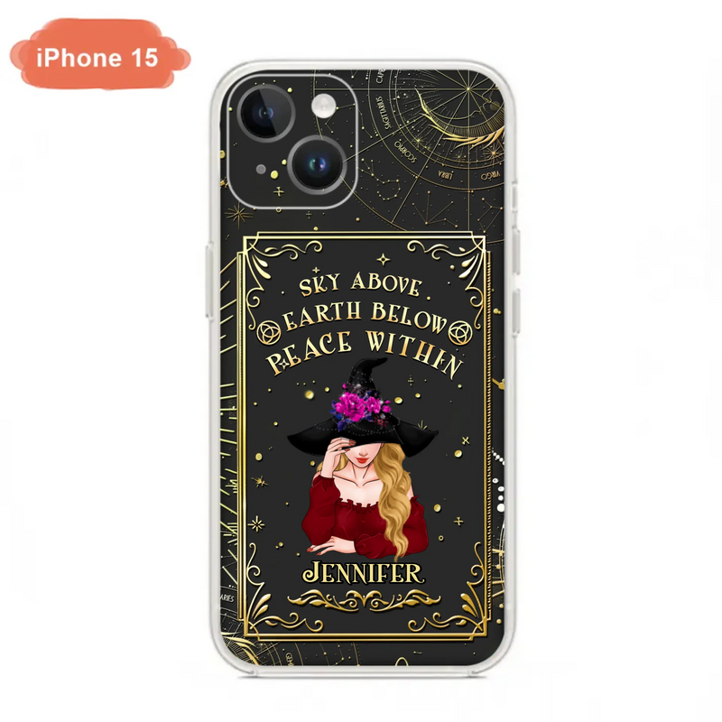 Custom Personalized Witch Tarrot Card Phone Case - Gift Idea For Witch/ Tarrot Lover - Sky Above Earth Below Peace Within - Case For iPhone/ Samsung