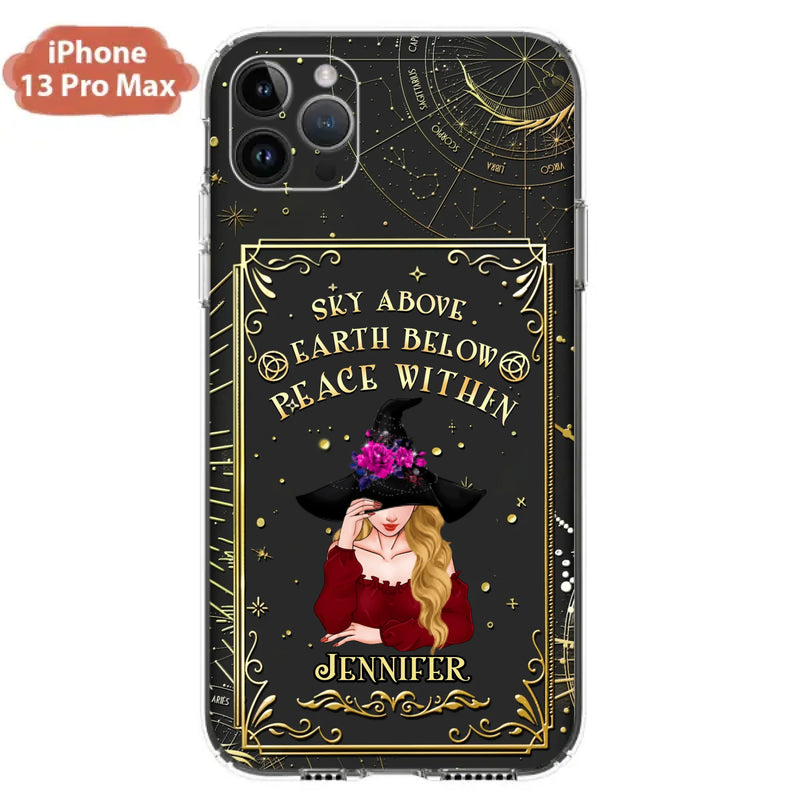 Custom Personalized Witch Tarrot Card Phone Case - Gift Idea For Witch/ Tarrot Lover - Sky Above Earth Below Peace Within - Case For iPhone/ Samsung