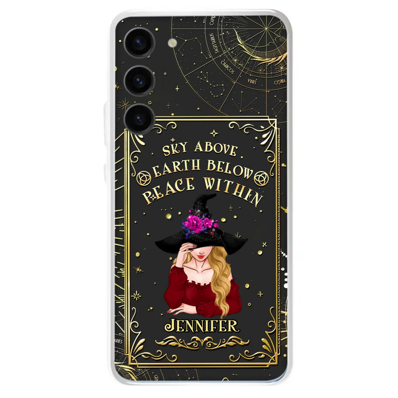 Custom Personalized Witch Tarrot Card Phone Case - Gift Idea For Witch/ Tarrot Lover - Sky Above Earth Below Peace Within - Case For iPhone/ Samsung