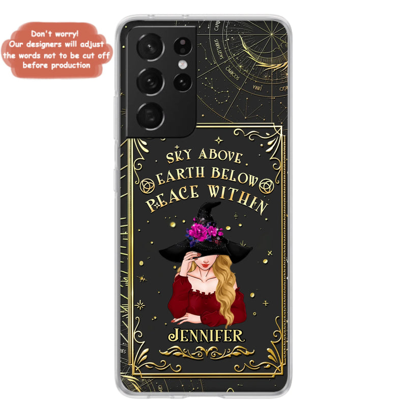Custom Personalized Witch Tarrot Card Phone Case - Gift Idea For Witch/ Tarrot Lover - Sky Above Earth Below Peace Within - Case For iPhone/ Samsung