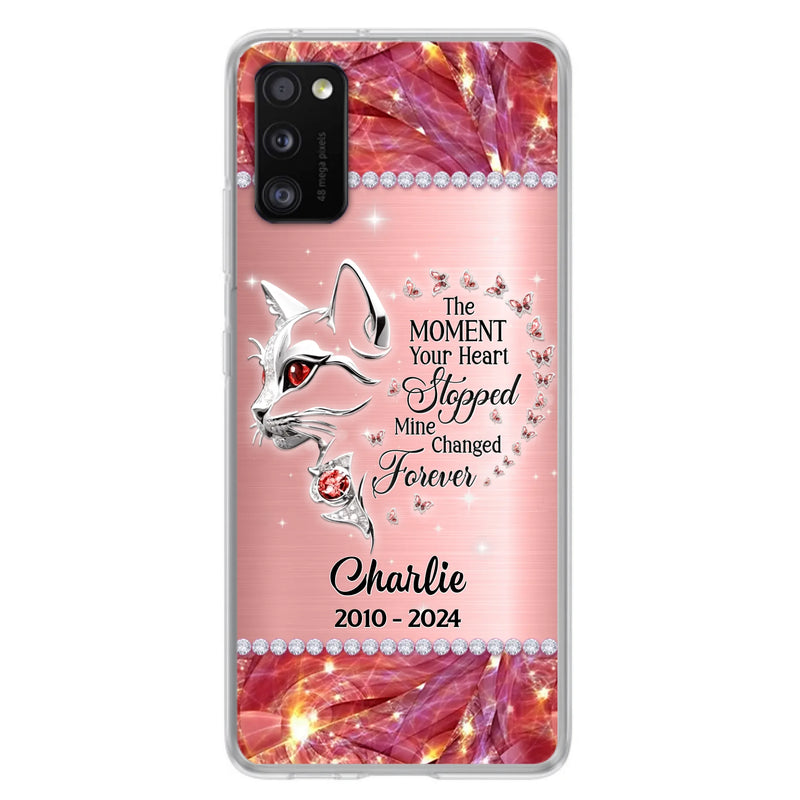 Custom Personalized Memorial Cat Phone Case - Memorial Gift For Cat Lover -  The Moment Your Heart Stopped Mine Changed Forever - Case For iPhone/ Samsung