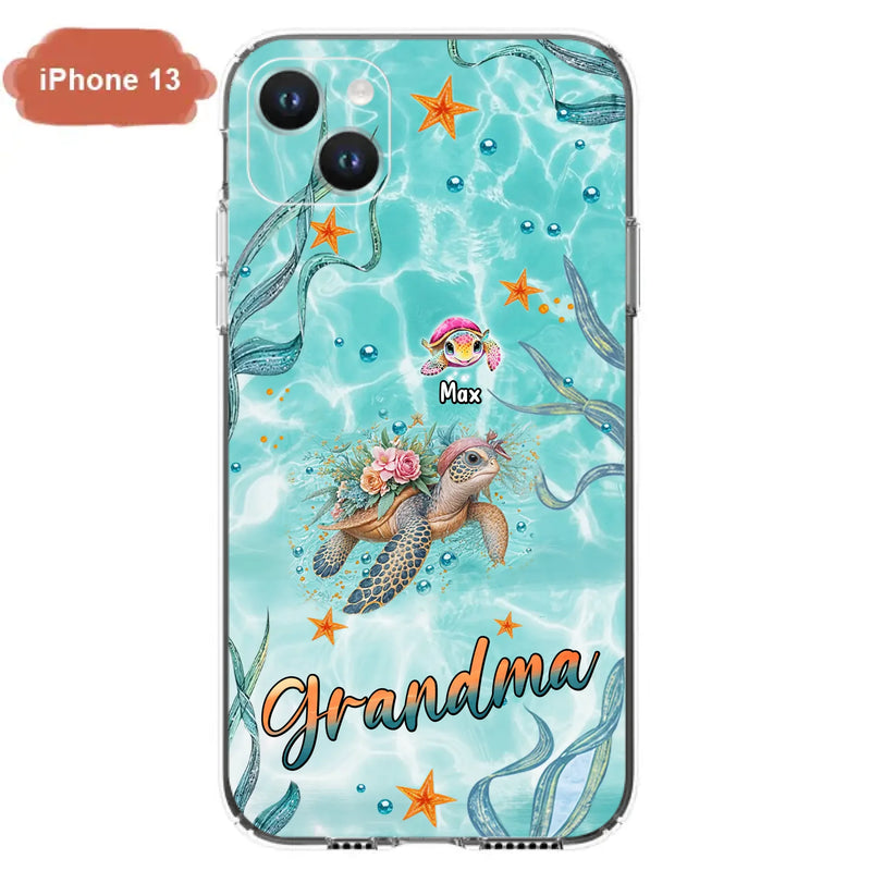 Custom Personalized Grandma Ocean Turtles Phone Case - Gift Idea For Grandma/ Mom - Up to 10 Kids - Case For iPhone/ Samsung