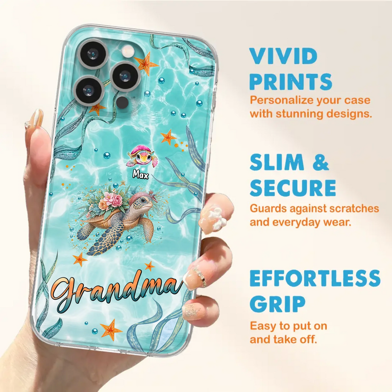 Custom Personalized Grandma Ocean Turtles Phone Case - Gift Idea For Grandma/ Mom - Up to 10 Kids - Case For iPhone/ Samsung