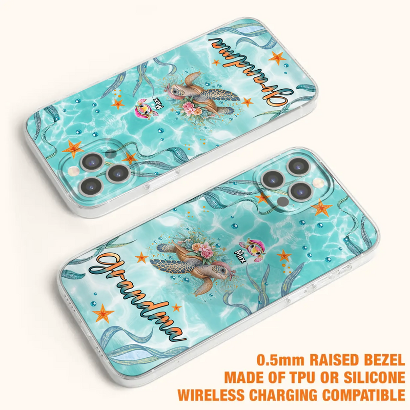 Custom Personalized Grandma Ocean Turtles Phone Case - Gift Idea For Grandma/ Mom - Up to 10 Kids - Case For iPhone/ Samsung