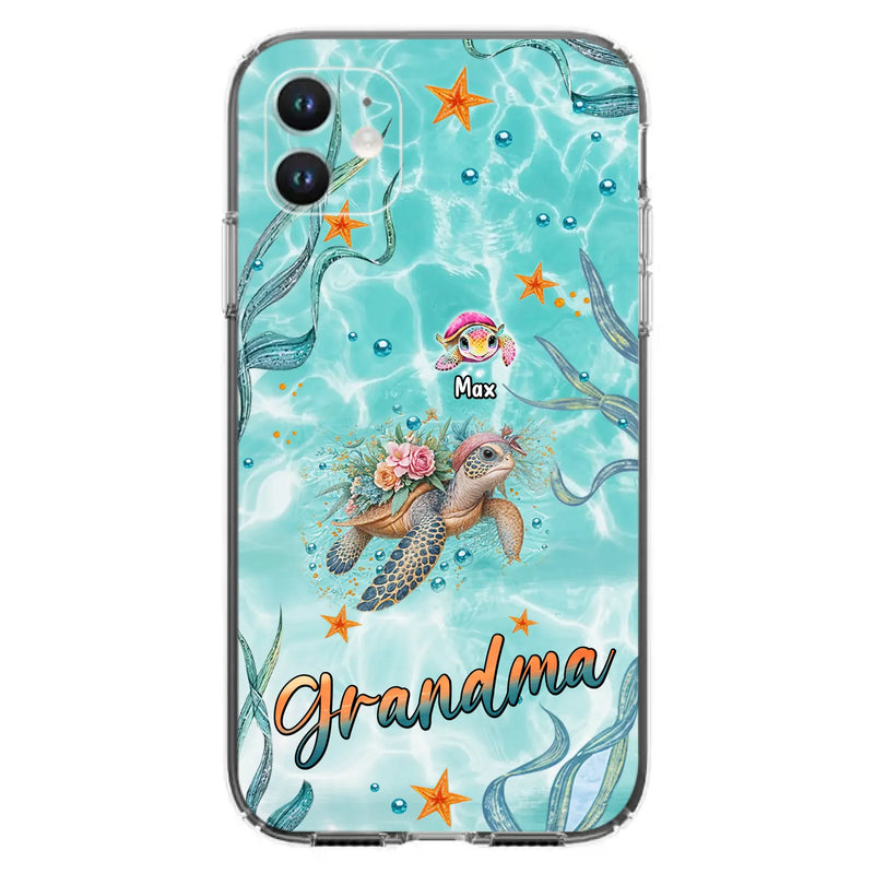 Custom Personalized Grandma Ocean Turtles Phone Case - Gift Idea For Grandma/ Mom - Up to 10 Kids - Case For iPhone/ Samsung