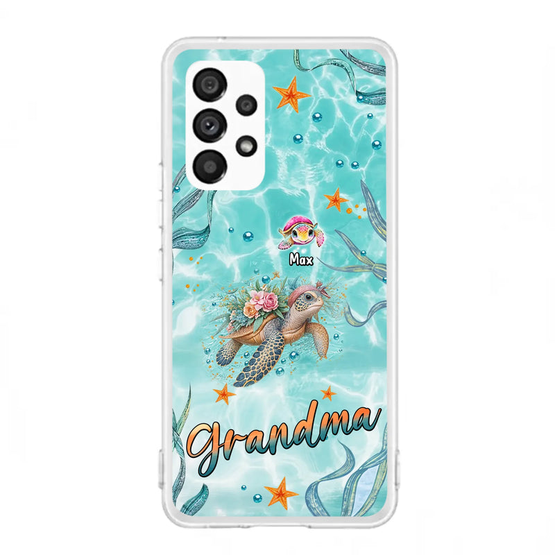 Custom Personalized Grandma Ocean Turtles Phone Case - Gift Idea For Grandma/ Mom - Up to 10 Kids - Case For iPhone/ Samsung