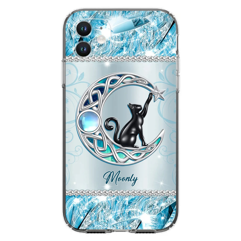 Custom Personalized Black Cat Moonstone Phone Case - Gift Idea For Cat Lover - Case For iPhone/ Samsung