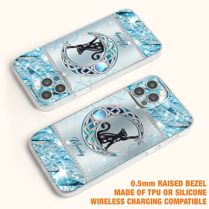 Custom Personalized Black Cat Moonstone Phone Case - Gift Idea For Cat Lover - Case For iPhone/ Samsung