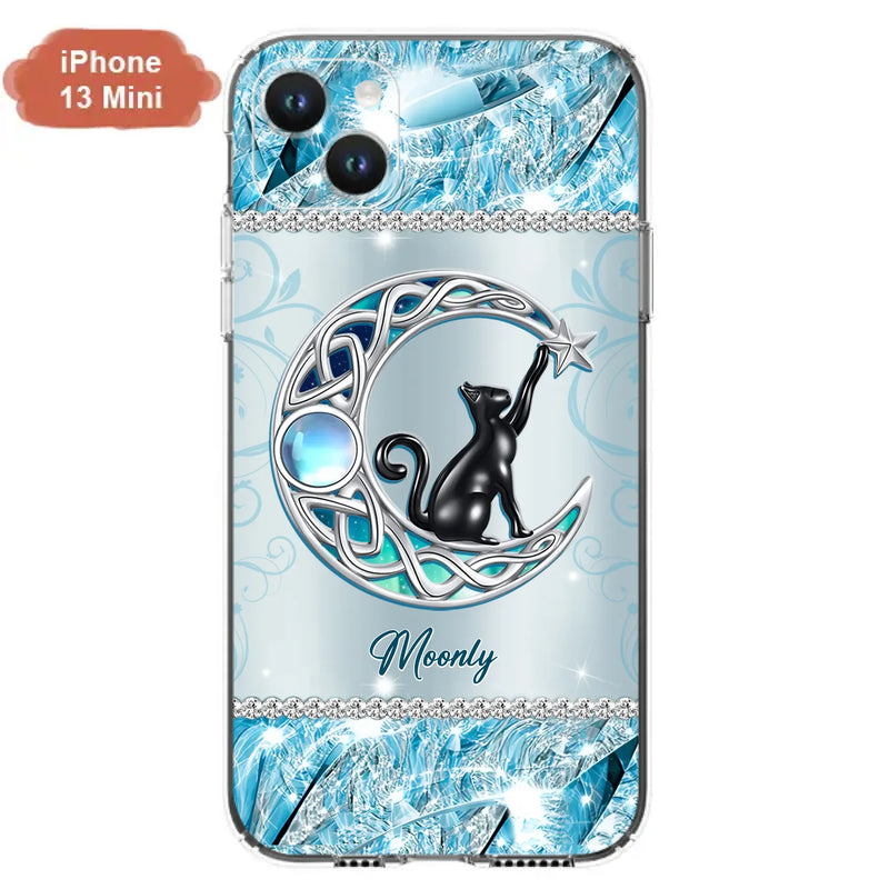 Custom Personalized Black Cat Moonstone Phone Case - Gift Idea For Cat Lover - Case For iPhone/ Samsung