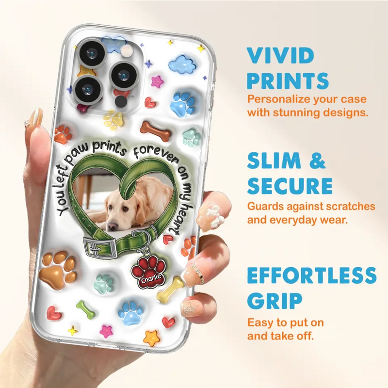 Custom Personalized Memorial Dog 3D Inflated Effect Phone Case - Upload Photo - Memorial Gift Idea - You Left Paw Prints Forever On My Heart - Case for iPhone/ Samsung